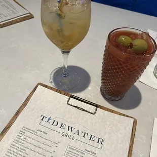 Apple drink and a spicy Bloody Mary