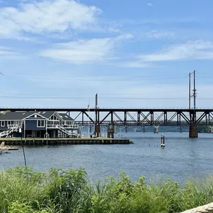 View of the train bridge over the river.