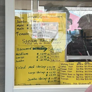 a menu in a window