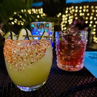 The One Time in Mexico (yellow drink, I added spice) and their version of an Old Fashion with berries.