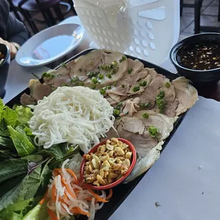 Self rolling pork noodles.
