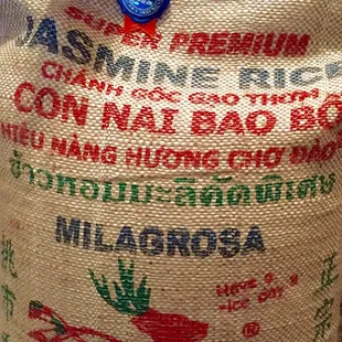 Picked up my favorite brand of jasmine rice Con Nai Bao Bo- new 2016 crop. What a festive deer logo! $27.50 for this 25 lb bag.