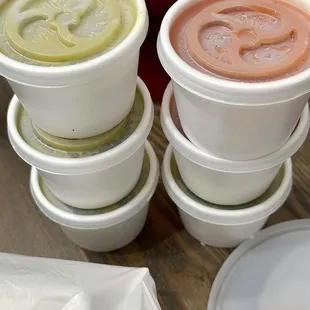 Two types of salsa to choose from! I love the red one! Perfect with the curtido!