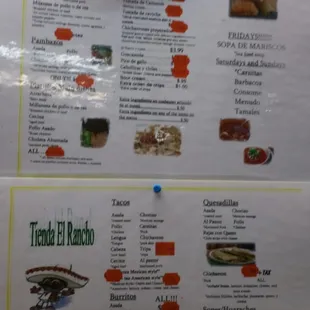 Menu to order from on the wall