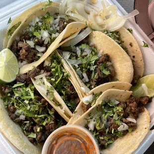 Six carne asada tacos. So good I ate one before I left the parking lot.