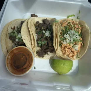 2 carne asada 1 chicken with salsa rojo