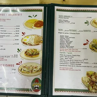 Menu continued.