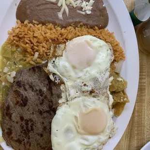 Chilaquiles with steak and egg