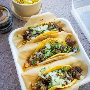 Carne Asada tacos and street corn