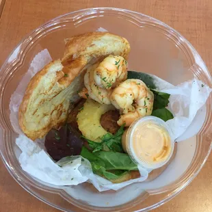 Wave burger(salmon burger, grilled shrimp and pineapple).  This sandwich was everything!