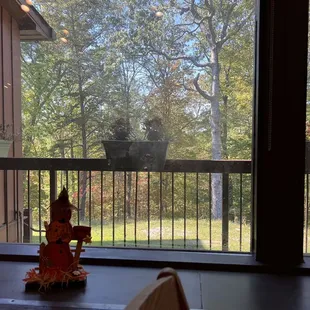 a view of a patio through a window