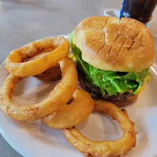 Bacon Cheeseburger with onion rings