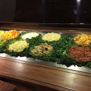 Some of the salads on the lunch buffet