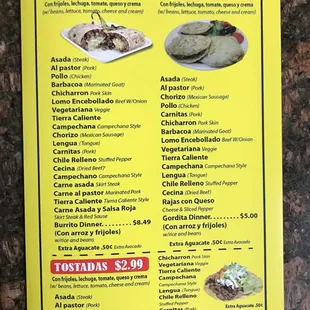 a menu for a mexican restaurant