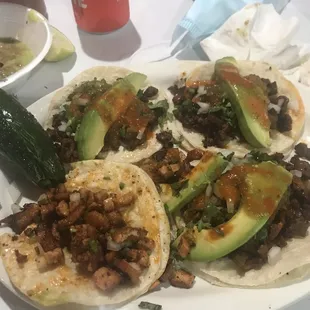 3 Carne Asada and 1 Al Pastor Taco made my special way with avocado on top.