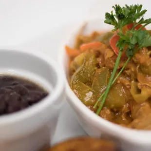 Ropa Vieja with black beans and maduros (fried sweet plantains)