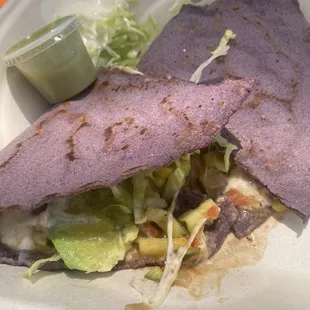 Blue corn veggie stew quesadilla