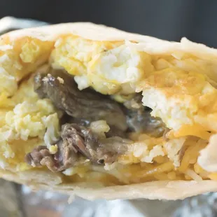 Fajita, egg, and cheese breakfast burrito