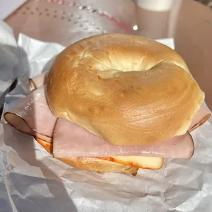 Ham &amp; Cheese Bagel Sandwich~ 7 year old loved her filling bagel!