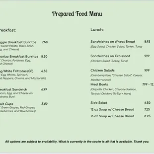 menu