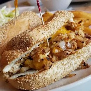 Chicken cheese steak, fries