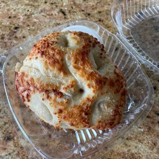 Bagel with cream cheese. New item at Tiffani&apos;s Bakery.