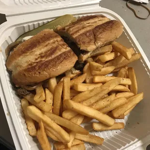 Philly cheese steak. It's okay. Wished they given me more ketchup salt and pepper