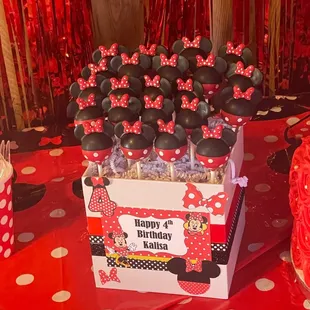 My daughter, second birthday, Minnie mouse themed cake pops