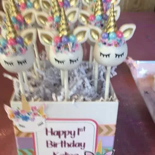unicorn cake pops for my daughter's first birthday