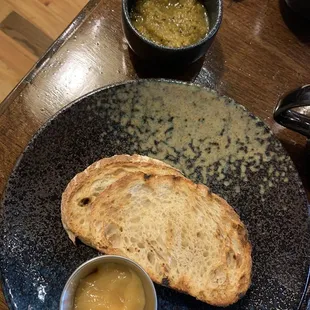 Sour dough bread, guava jam and llajua (Bolivian chili sauce)