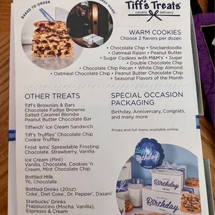 Menu of treats.