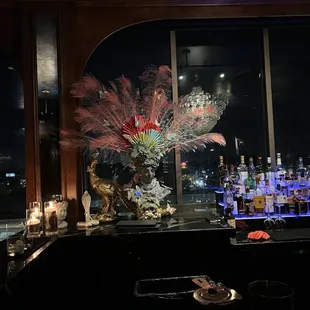 a bar with a view of the city