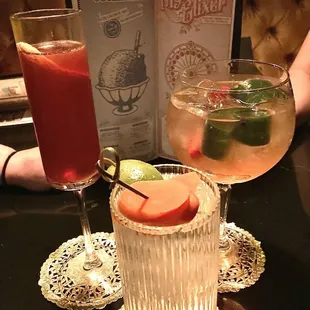 Our mystery wheel drinks- champagne cocktail, and two different gin based drinks.  All so yummy.