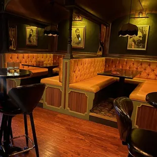 the interior of a tiger themed bar