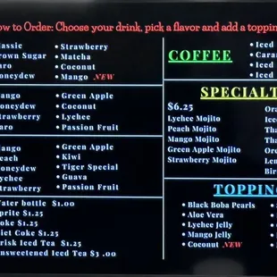 Drinks menu