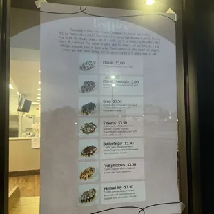 Croffle menu (front window)