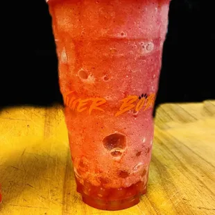 Mango Dragon Fruit Slushy with Mango popping boba