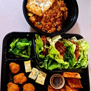 Spicy pork ssam box and kimchi fried rice