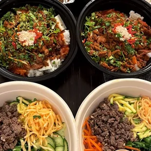 Bulgogi Bibimbop, Spicy Pork Bowl, Tangsuyuk