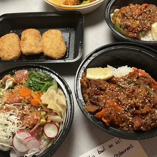 Poke bowl, spicy pork bowl, sweet &amp; spicy chicken bowl, korokke delivery