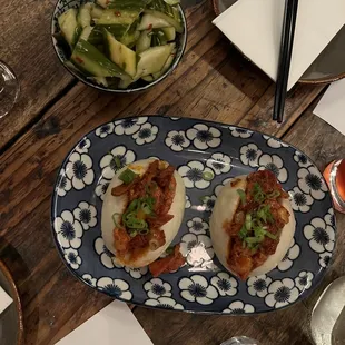 Pork buns and smashed cucumber salad