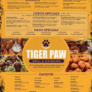 the menu for the restaurant