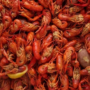 a pile of craws and potatoes