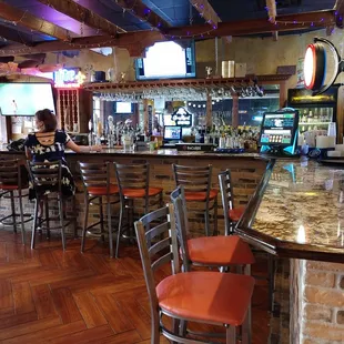 people sitting at a bar in a restaurant