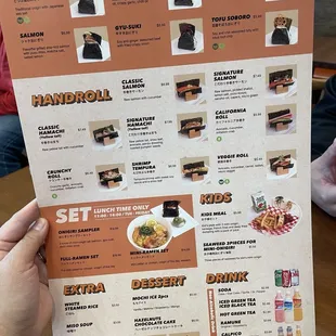 sushi and sashimi, menu