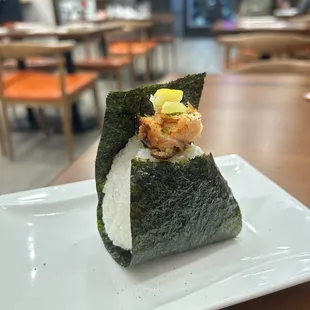 Salmon (onigiri) - shio-koji salmon with yuzu miso, matcha salt, salted lemon