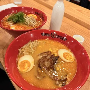 Spicy Miso Ramen and Paitan Ramen with Pork Chashu