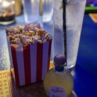 Popcorn and welcome drink