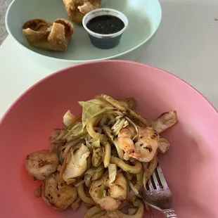 Shrimp udon and crab Rangoon