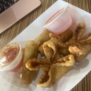 Wonton and veggie spring rolls